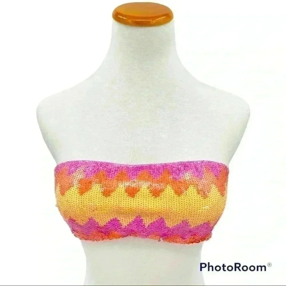 Victoria’s Secret Strapless Peach Sequins Bikini Top